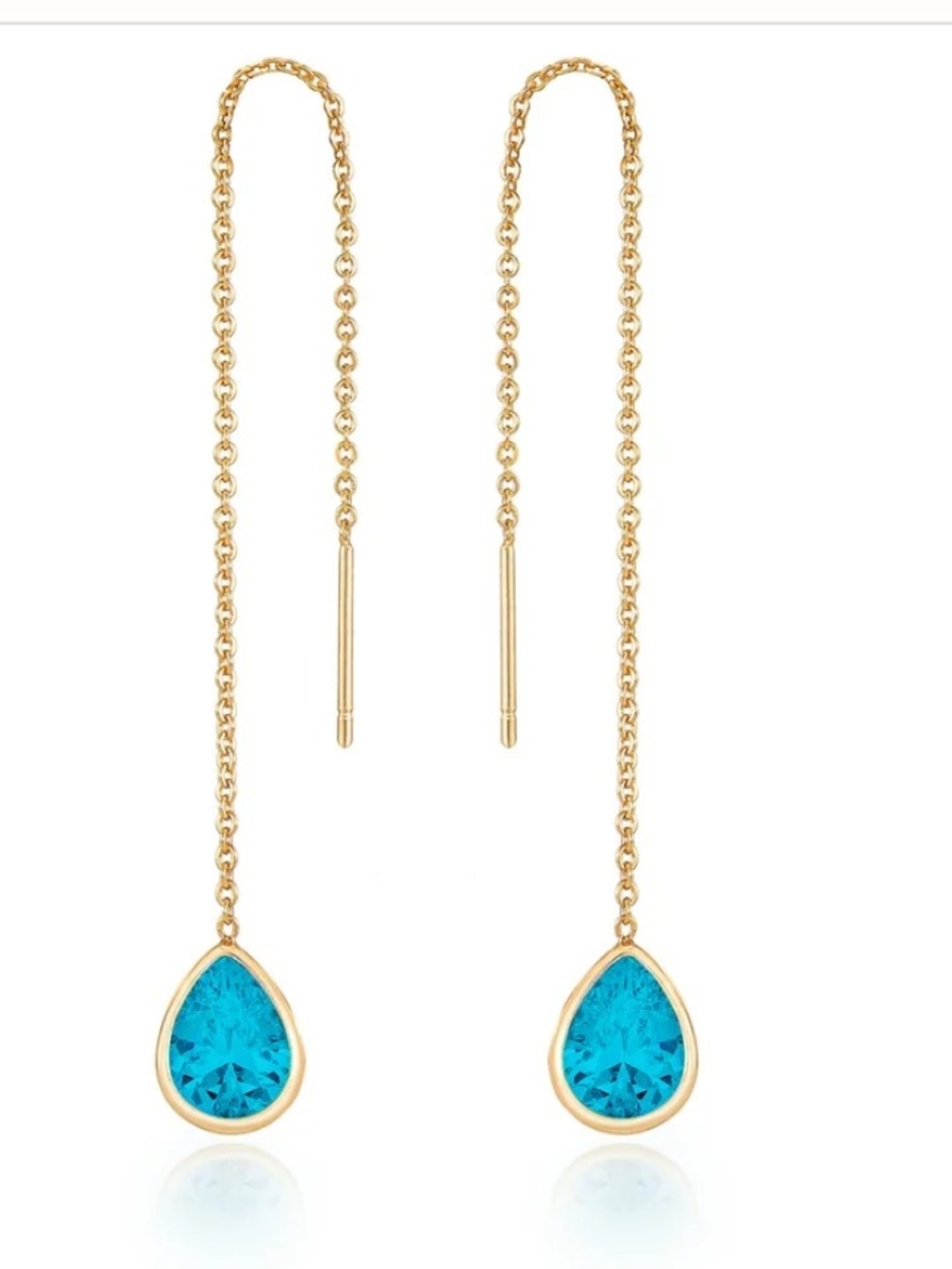 ettika Gold Threader Earrings with Bright Blue Teardrop Crystals